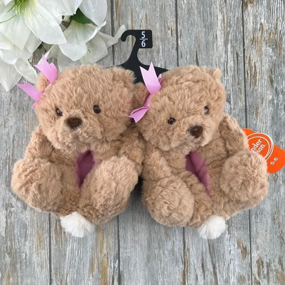 Baby Girls Plush Teddy Bear Slippers Shoes Size 5/6